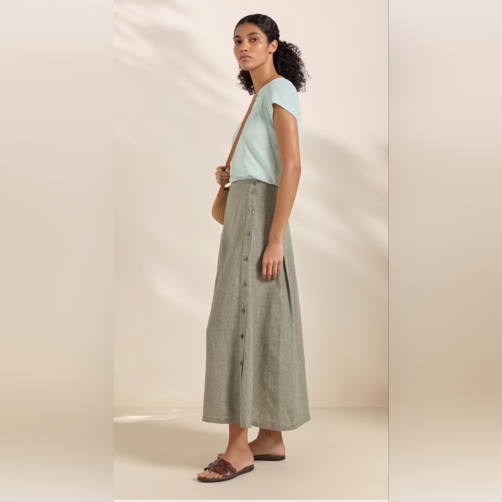 Poetry Olive Green Button-Front Maxi Skirt
